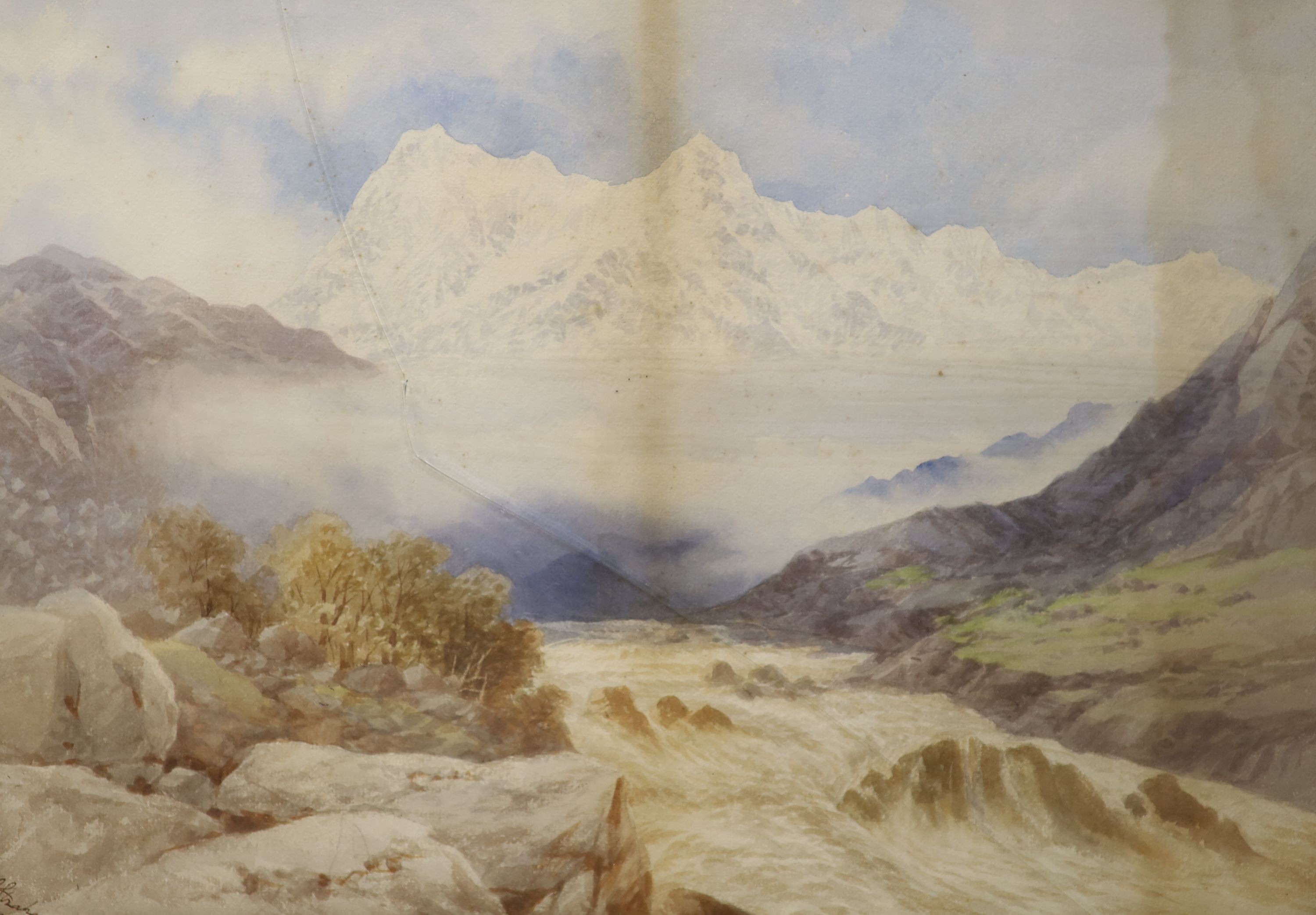 A.Strahan, watercolour, ‘Kashmir, 200 feet of unsullied snow, Nanga Parbat, 26650 from Raphael Nallah near Astore’, signed, label verso, 32 x 46cm.